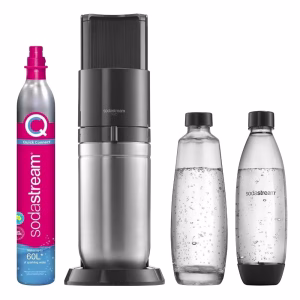 0114847_aparat sifon duo cu 2 sticle incluse negru metalic sodastream