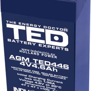 Battery 4V 4Ah 4.5Ah 4.6Ah AGM VRLA TEDElectric BatteryExperts Vipow TED446