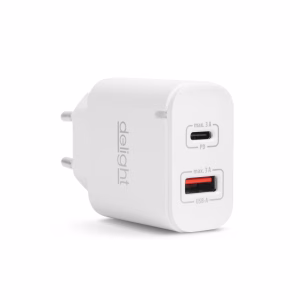 adaptor de retea qc30 usb usb type c pd 20w cu incarcare rapida alb delight 55047wh
