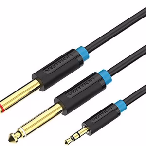 cablu audio 05m 4mm jack 35mm 3pin mufa tata 2x jack 63 mm mufa tata cupru aurit negru vention bacbd