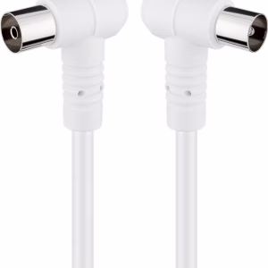 cablu coaxial 75ohmi dublu ecranat 80db mama tata cu mufe cotite 15m 53mm alb goobay 67353