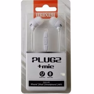 casca in ureche cu jack 35 mm alb cu microfon plugz maxell