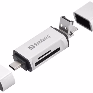 cititor de carduri sd microsd cu conectare usb type c usb micro usb sandberg 136 28 argintiu