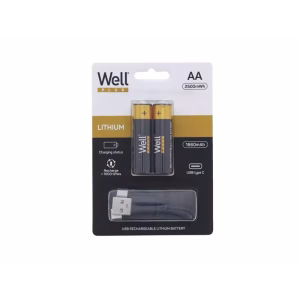 acumulator aa r6 li ion 14500 15v 1660mah 2500mwh cu incarcare 5v usb c 2buc blister well accu 14500 166c bl2 wl