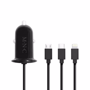 adaptor 3in1 pentru bricheta auto 12 24v usb cablu lightning micro usb si usb type c 31a negru mnc 54920bk