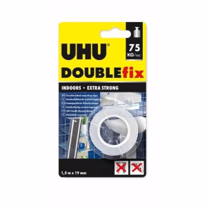 banda dubluadeziva fata verso uhu double fix 19mm x 15m alba u46855