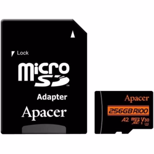 card microsdxc uhs i u3 v30 a2 apacer 256gb r100 cu adaptor sd ap256gmcsx10u8 r