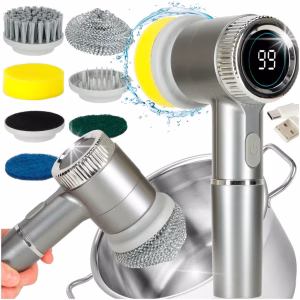 Perie electrica "5-in-1" cu 5 accesorii de curatare pentru baie, podea, rosturi faianta, piscina, cu afisaj