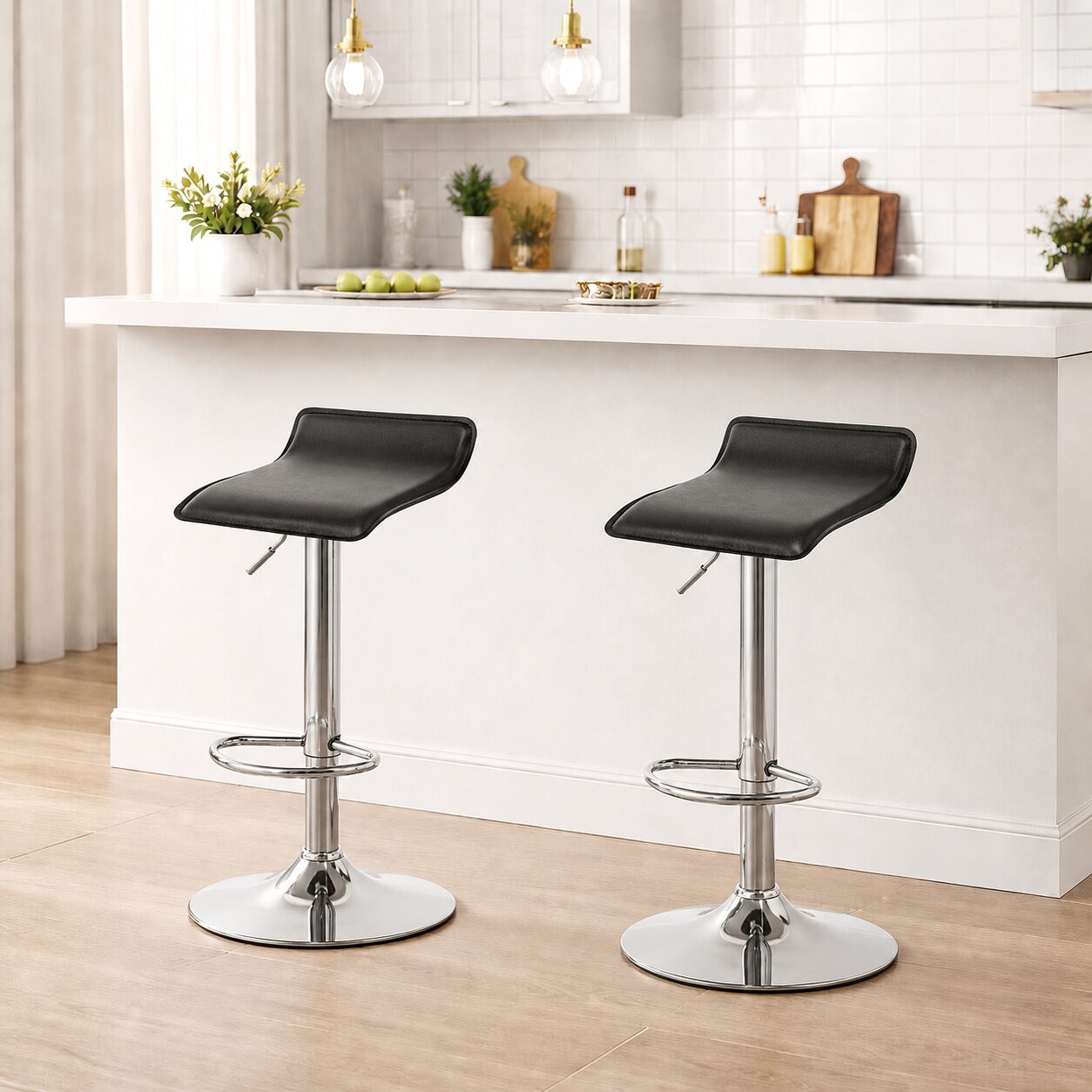Set 2 scaune de bucatarie/bar, Artool, Fort, rotativ, piele ecologica neagra, picior metal argintiu, 38x39x63-84 cm 2 Set 2 scaune de bucatarie/bar, Artool, Fort, rotativ, piele ecologica neagra, picior metal argintiu, - imagine 2